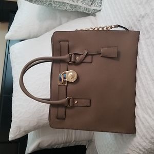 Michael Kors Large HAMILTON NORTH SOUTH Tote Taupe Dune Saffiano Leather Bag